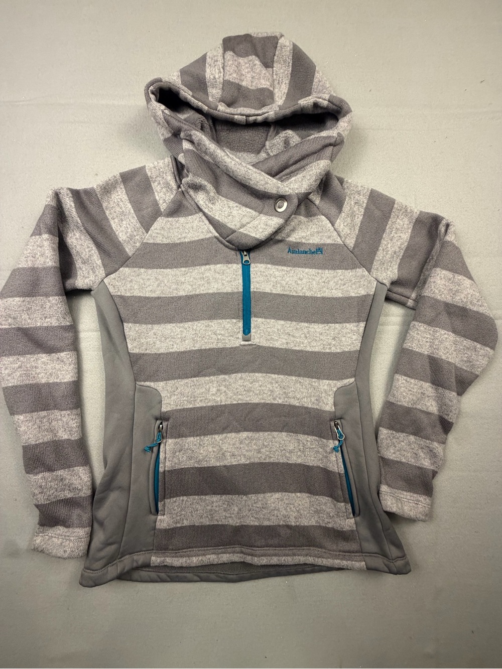 Avalanche Gray Striped Funnel Neck Hooded Pullover
